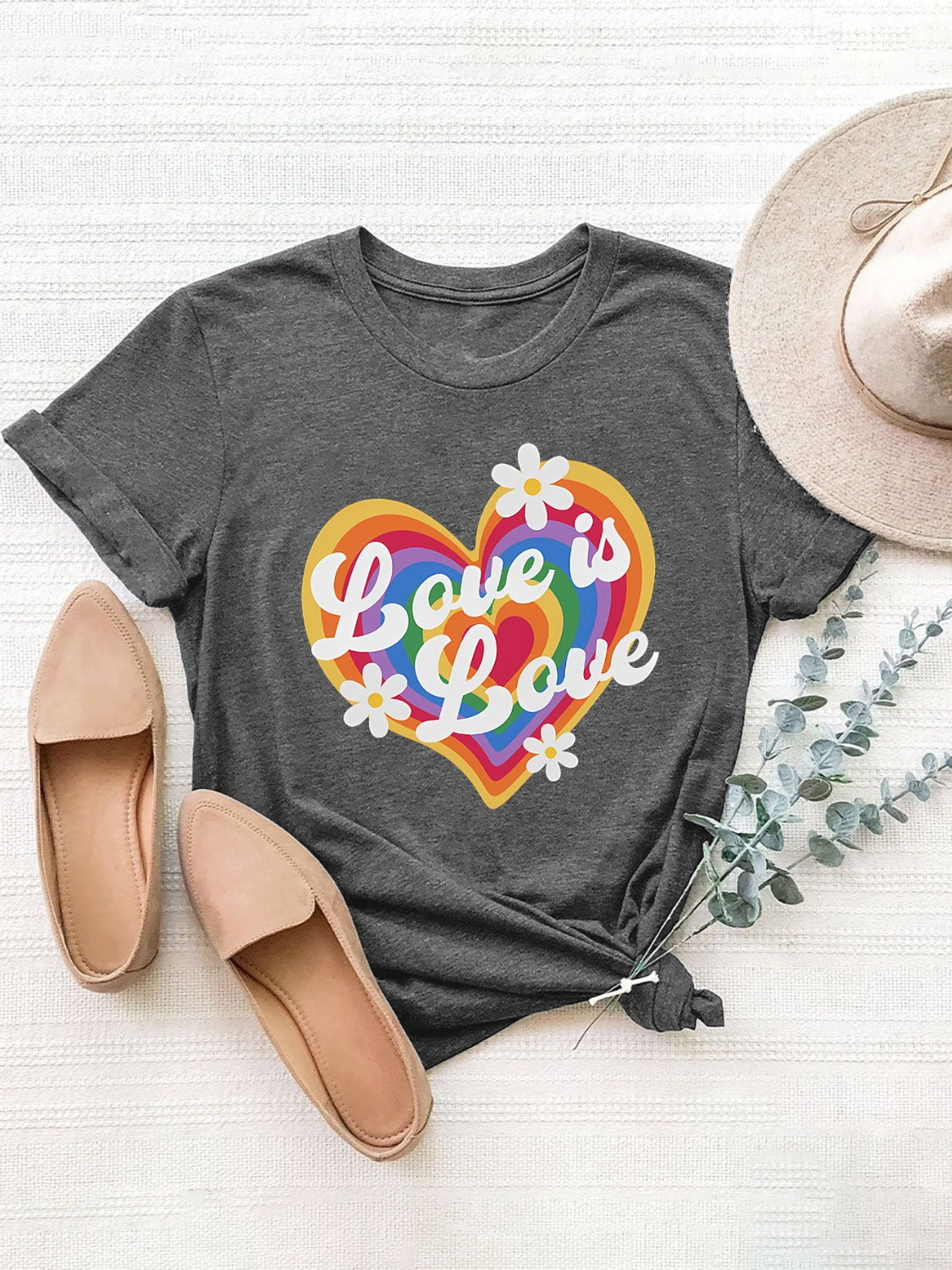 Love Is Love Graphic Round Neck Short Sleeve T-Shirt