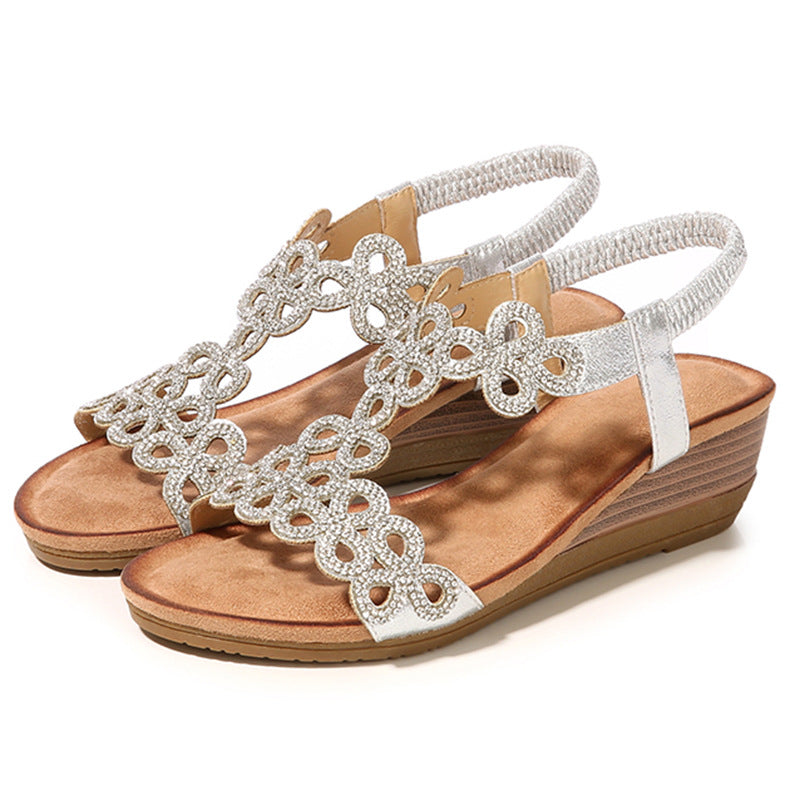 Rhinestone Bohemian Wedge Sandals