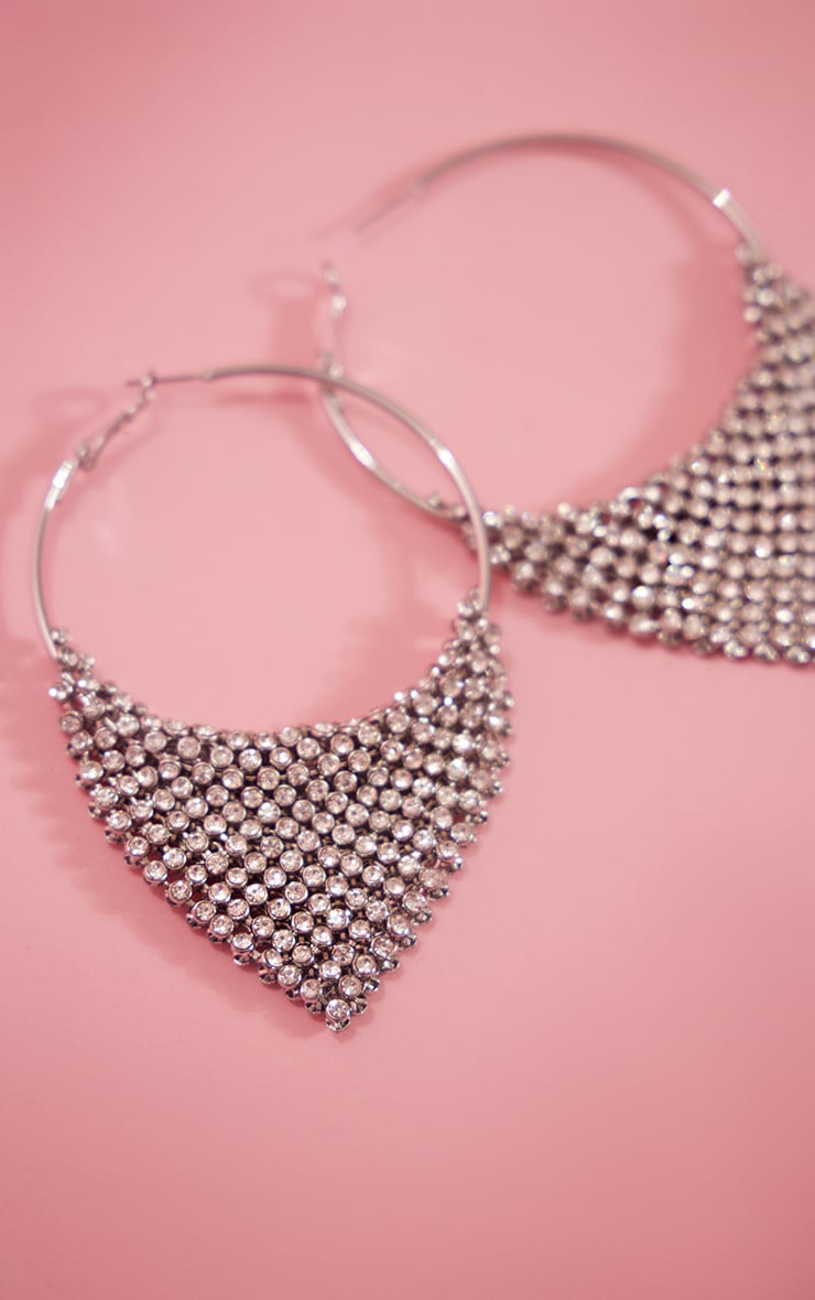 Silver Oversized Draped Diamante Hoop Earrings