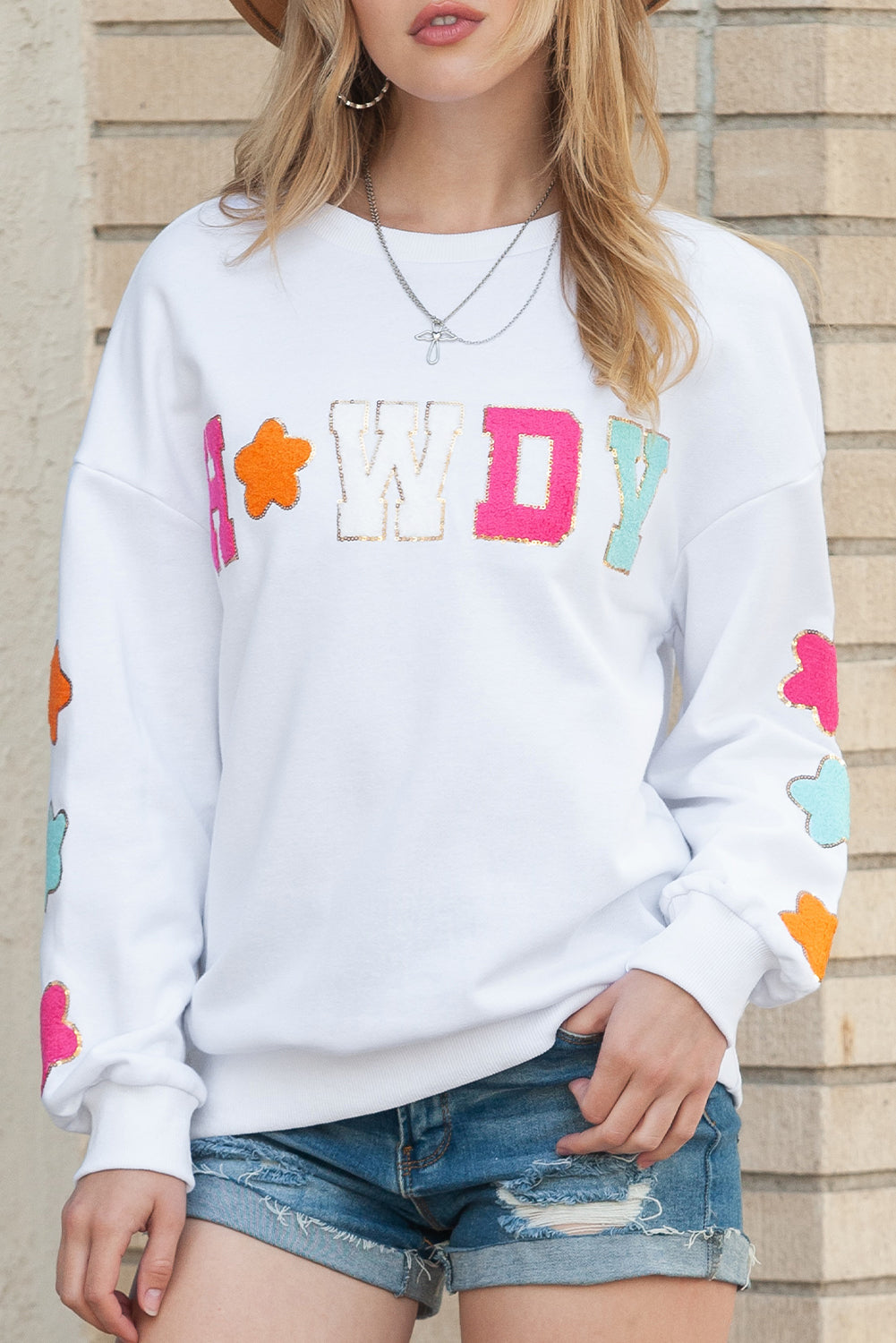 Black Glitter Howdy Patch Casual Star Sweatshirt