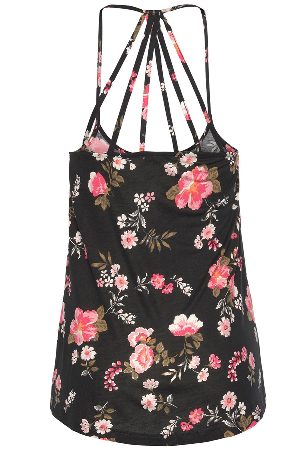 Beige Floral Spaghetti Straps Strappy Back Tank Top