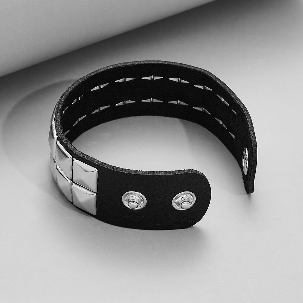 Rowed Rivet Stud Wide Cuff Leather Punk Gothic Rock Unisex Bangle Bracelet