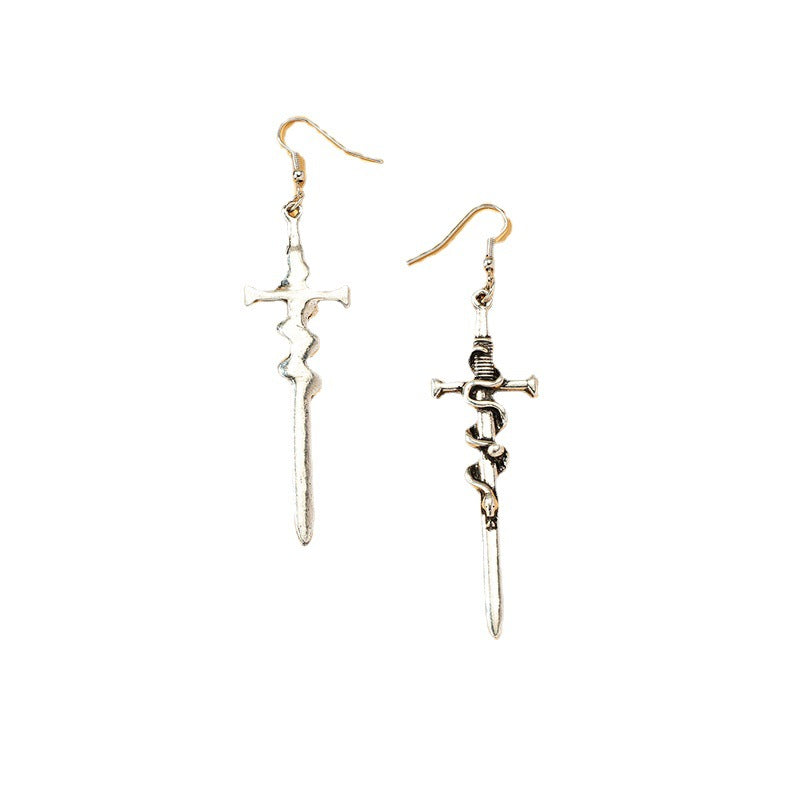 Exaggerated Gothic Sword Earrings Retro Punk Style