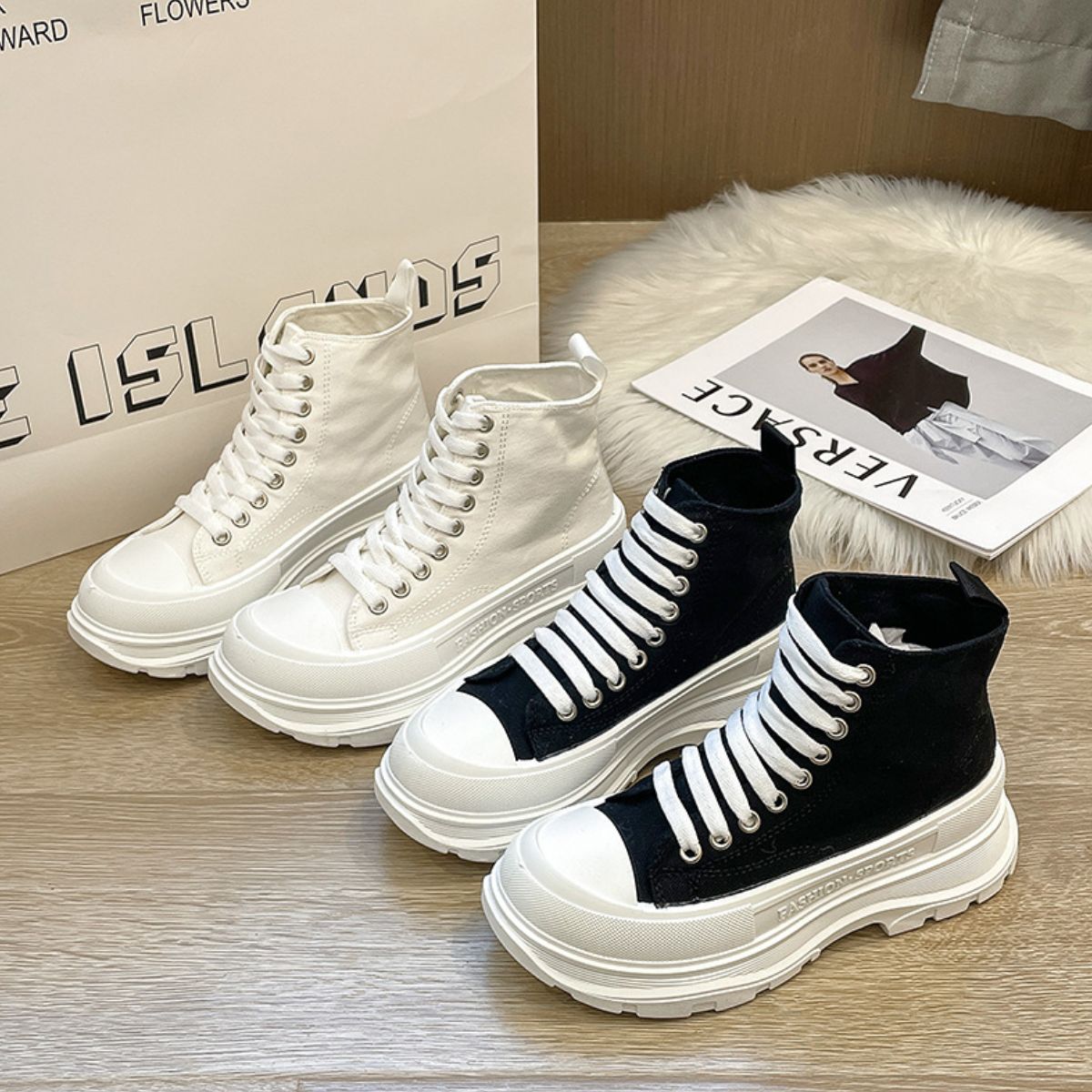 Lace Up Canvas Platform Sneakers