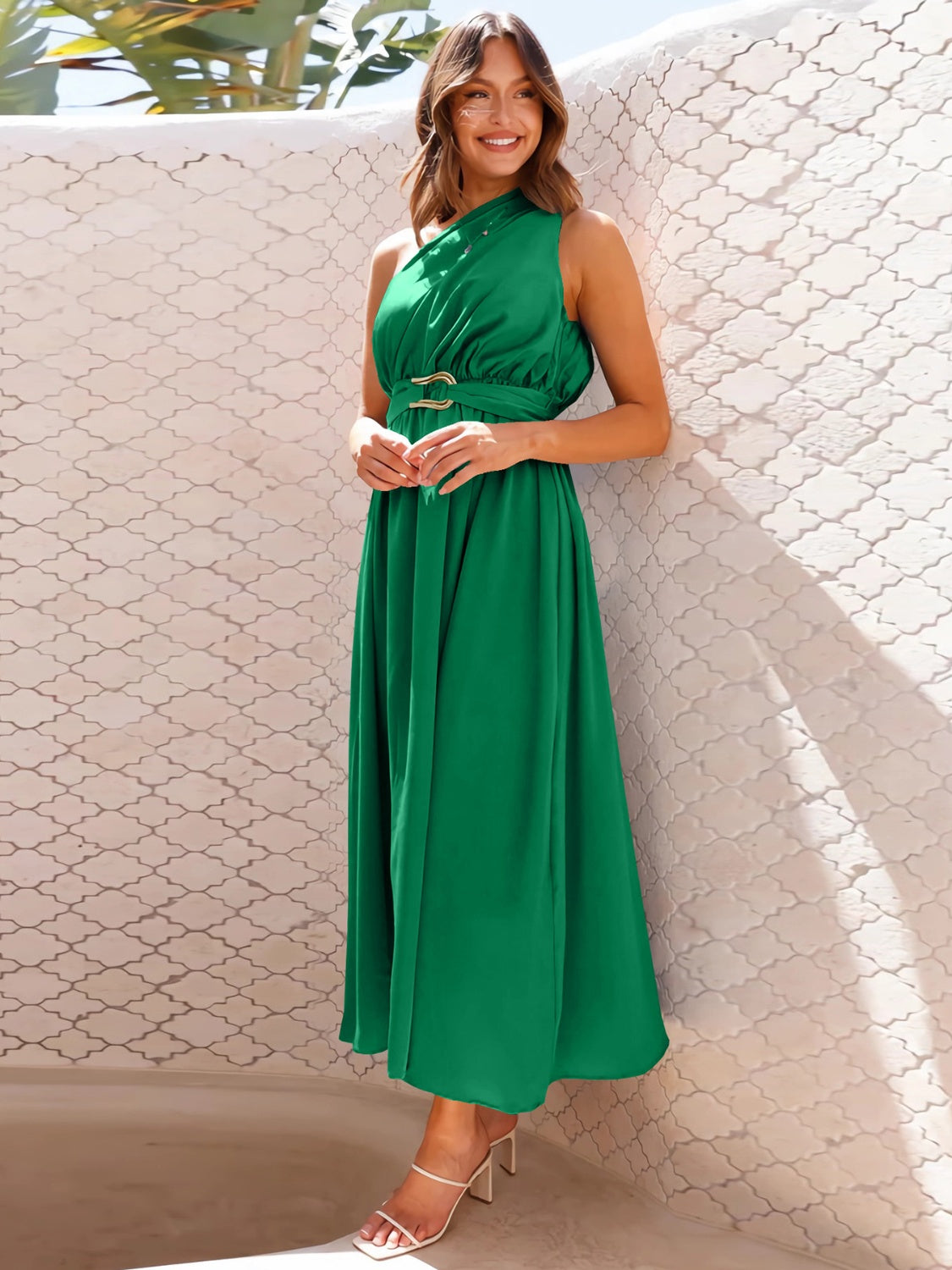 Single Shoulder Basic Boho Midi Dress