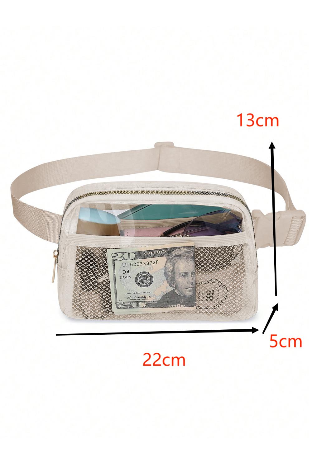 Dark Grey Adjustable Straps Zipper Clear Waist Bag