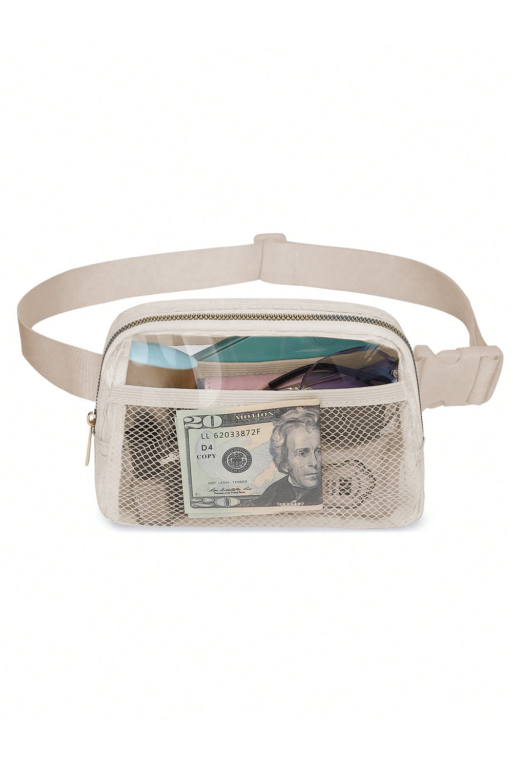 Dark Grey Adjustable Straps Zipper Clear Waist Bag