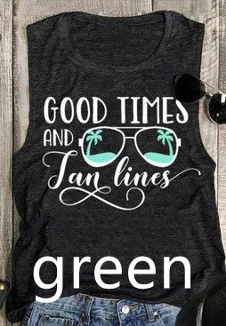 Good Times And Tan Lines Sleeveless Graphic Print Tank Top Tee Shirt