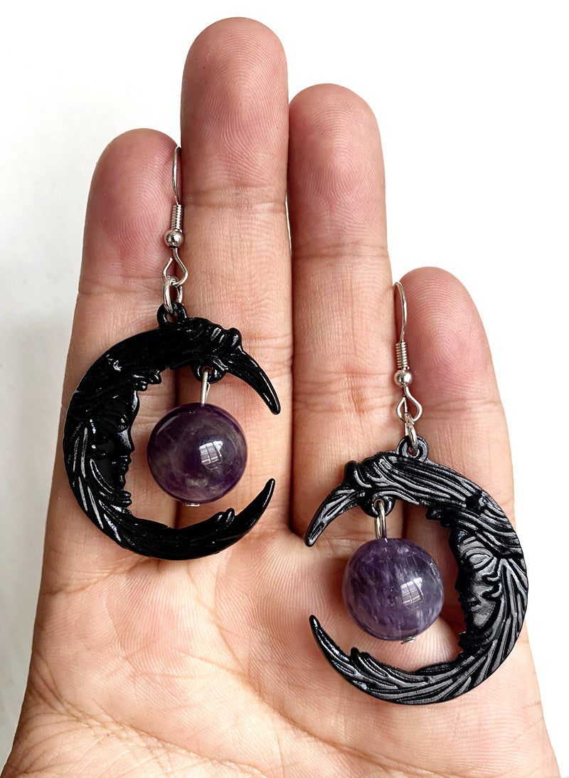 Man In The Moon Gothic Crescent Moon Drop Statement Earrings And Necklace Sold Separately