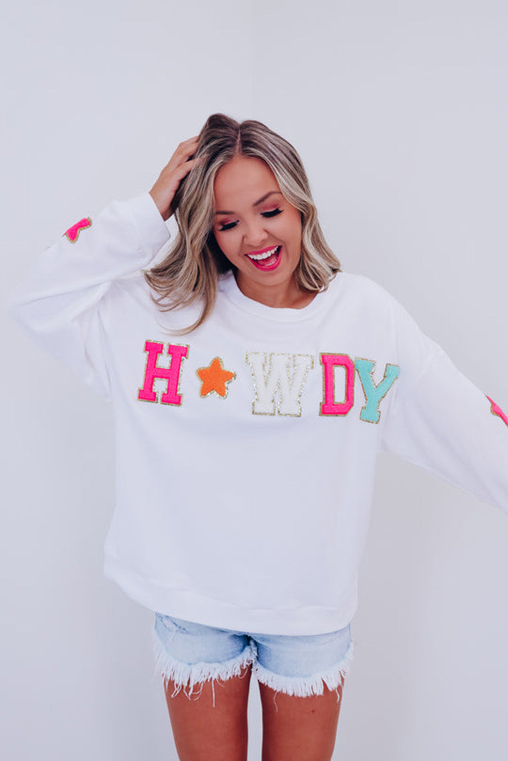 Black Glitter Howdy Patch Casual Star Sweatshirt