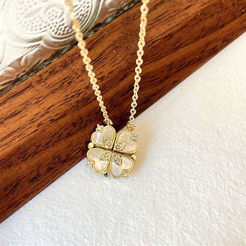 Exquisite and dazzling four-leaf clover inlaid with gemstones, a two-wear design and light luxury style necklace