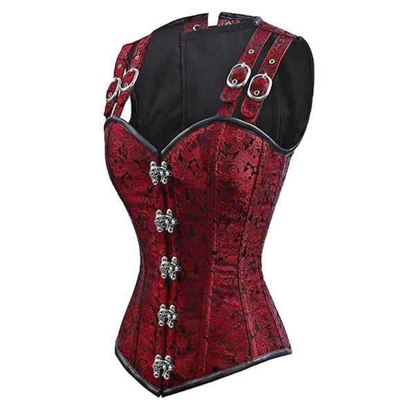 Ladies Gothic Punk Steel Double Button Double Buckle Strap Corset Top