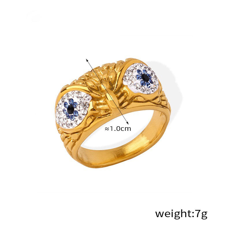 18K gold exaggerated personalized owl inlaid with zircon design simple style ring