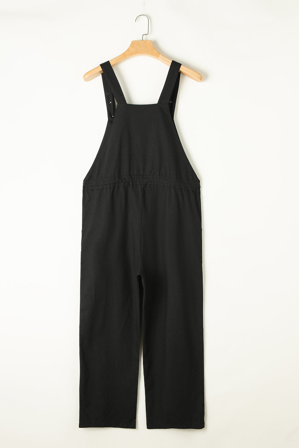 Black Drawstring Buttoned Straps Cropped Overalls - Stylish and Comfortable Women's Jumpsuit