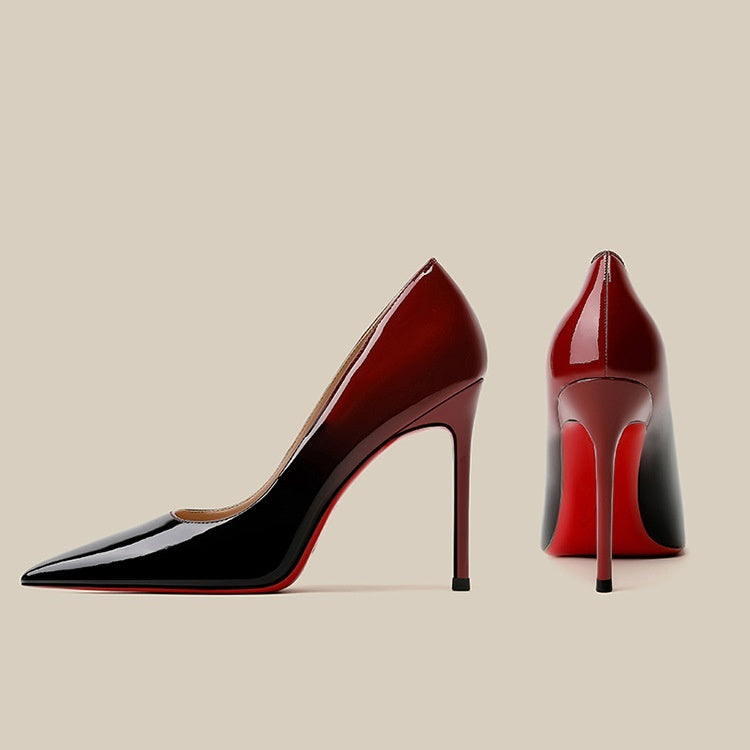 Patent Leather Black To Red Gradient Color High Heels