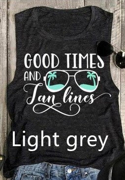 Good Times And Tan Lines Sleeveless Graphic Print Tank Top Tee Shirt