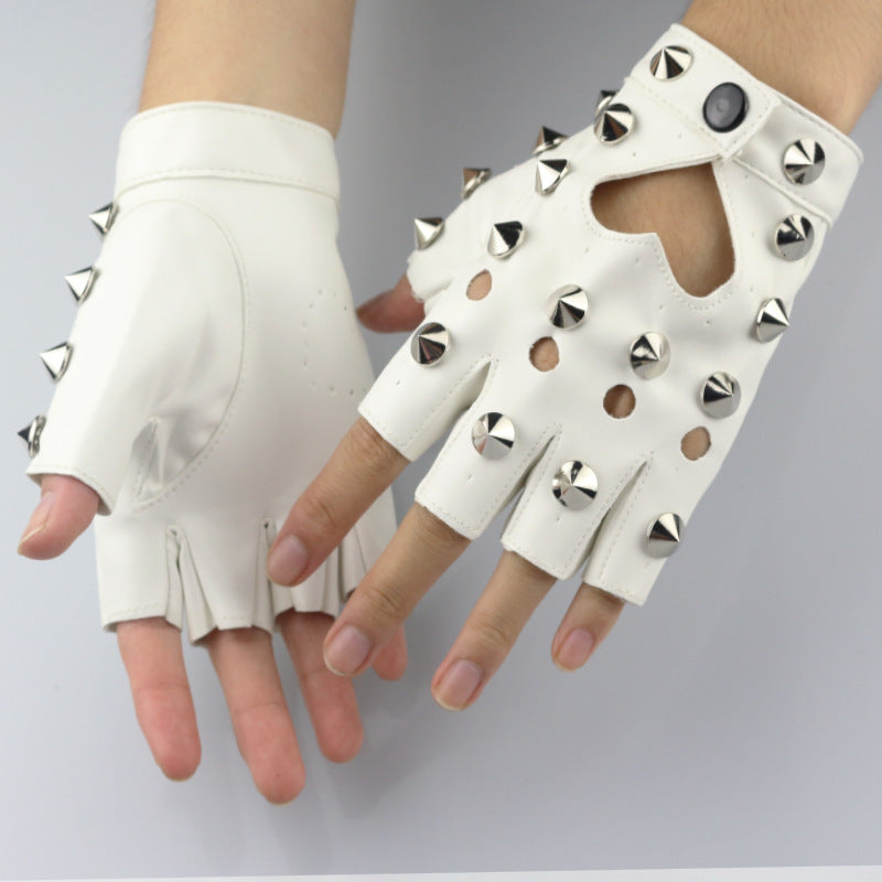 Punk Rock Fingerless Gloves With Heart Cut Out and Metal Detail Cosplay Biker Style Gloves