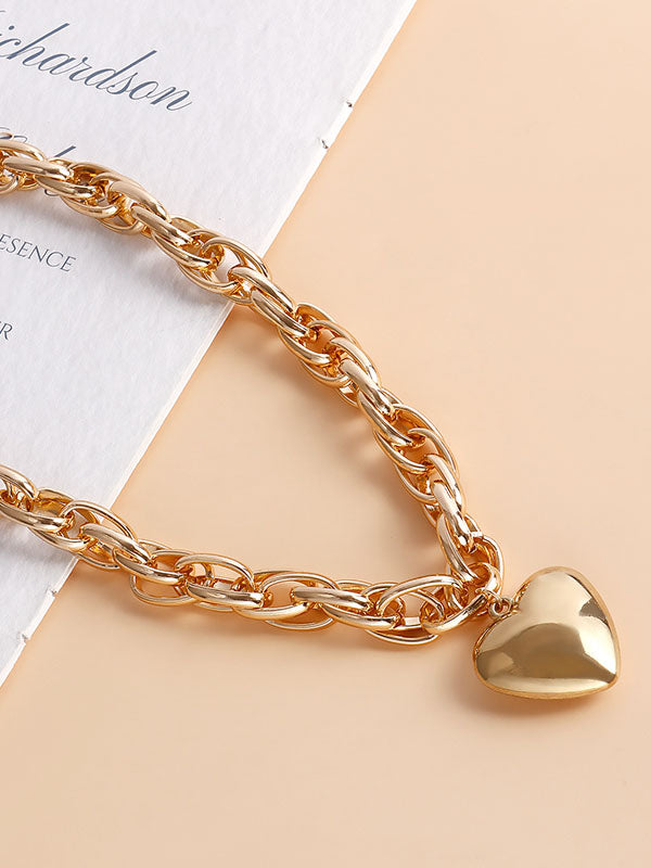 Normcore Chains Heart Shape Solid Color Necklaces Accessories