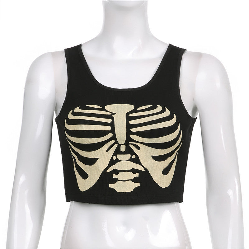 Gothic Style Skeleton Ribcage Print Fashion Tank Top