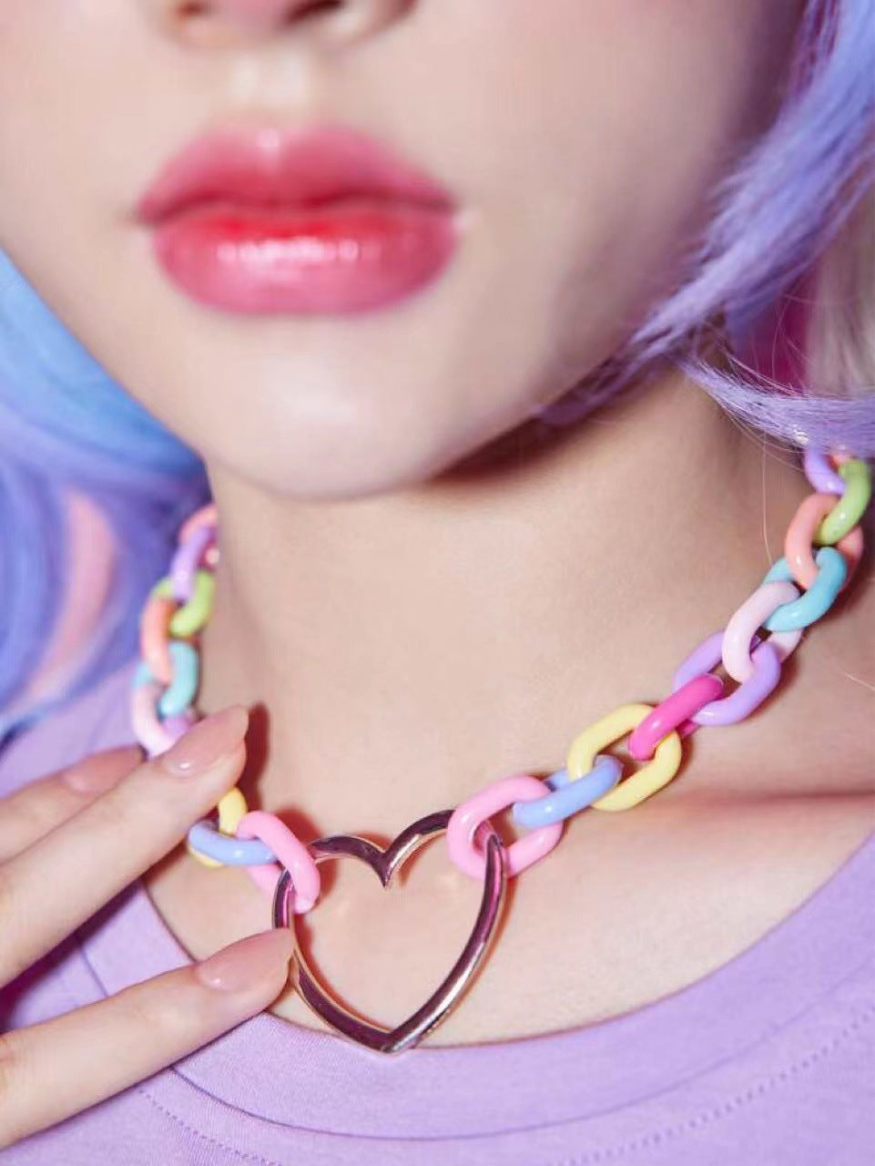 Rainbow Harajuku Love Pastel Color Non-fading Resin Acrylic Necklace