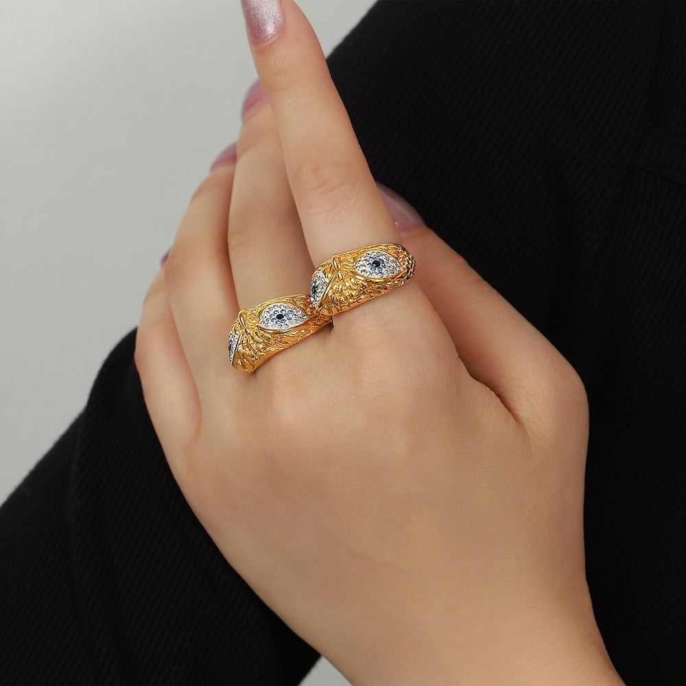 18K gold exaggerated personalized owl inlaid with zircon design simple style ring