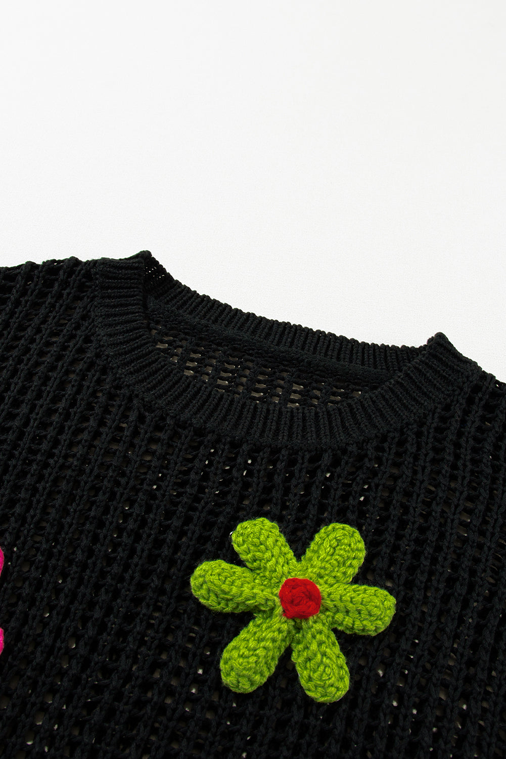 Black Crochet Flower Hollow-out Sweater T Shirt