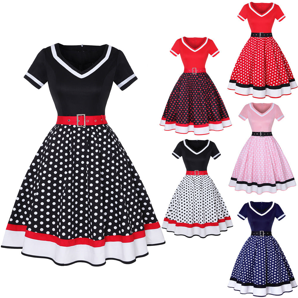 Polka Dot Red and White Trimmed Retro Swing Dress