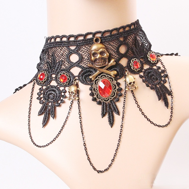 Red Batty For You Lace Choker Necklace For Women Black Layered Necklace