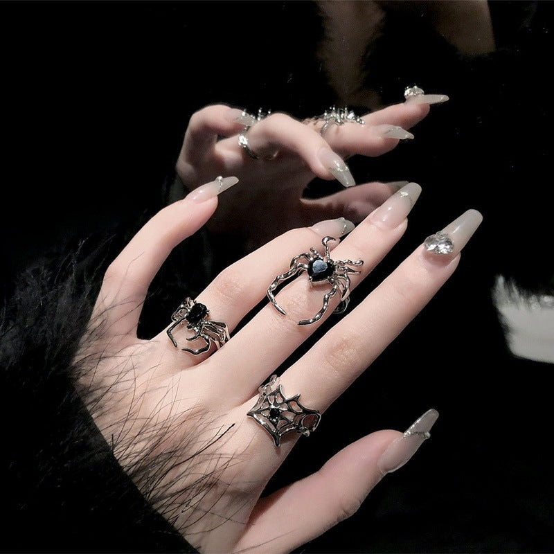 Dark Gem Walking Spider Web Rings