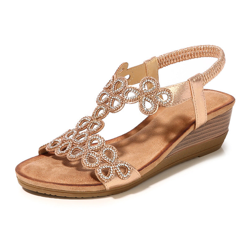 Rhinestone Bohemian Wedge Sandals