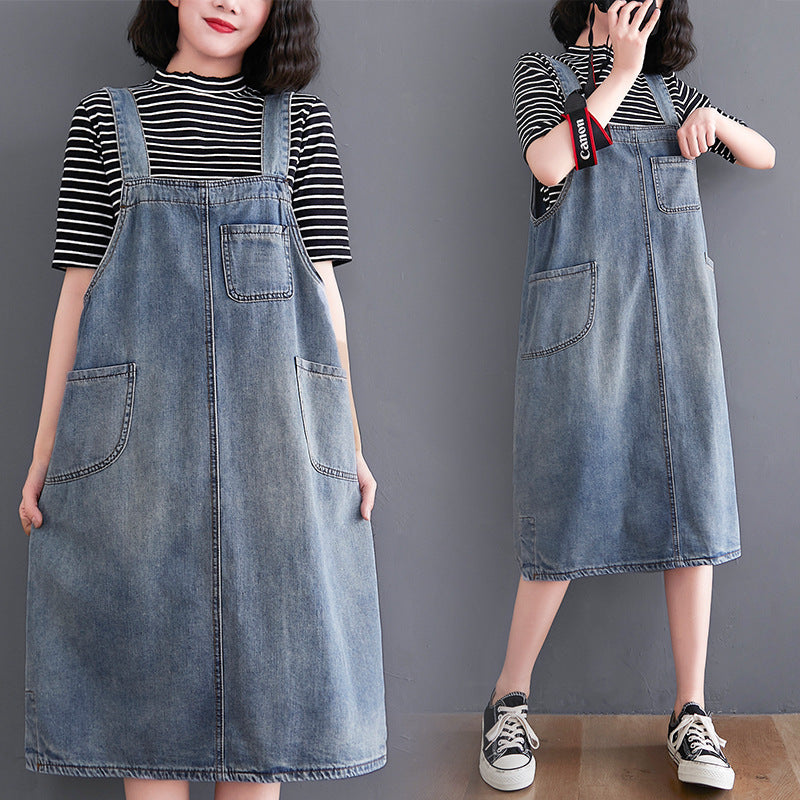 Retro Loose Overaized Denim Overall Dress