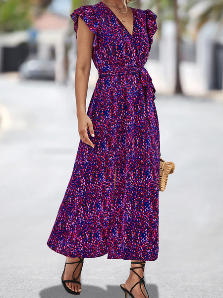 V-neck Split Print Dress Hot Selling HWWK2XX6FN