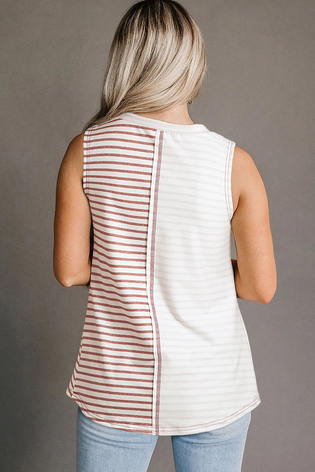 Brown Stripe Colorblock Loose Tank Top