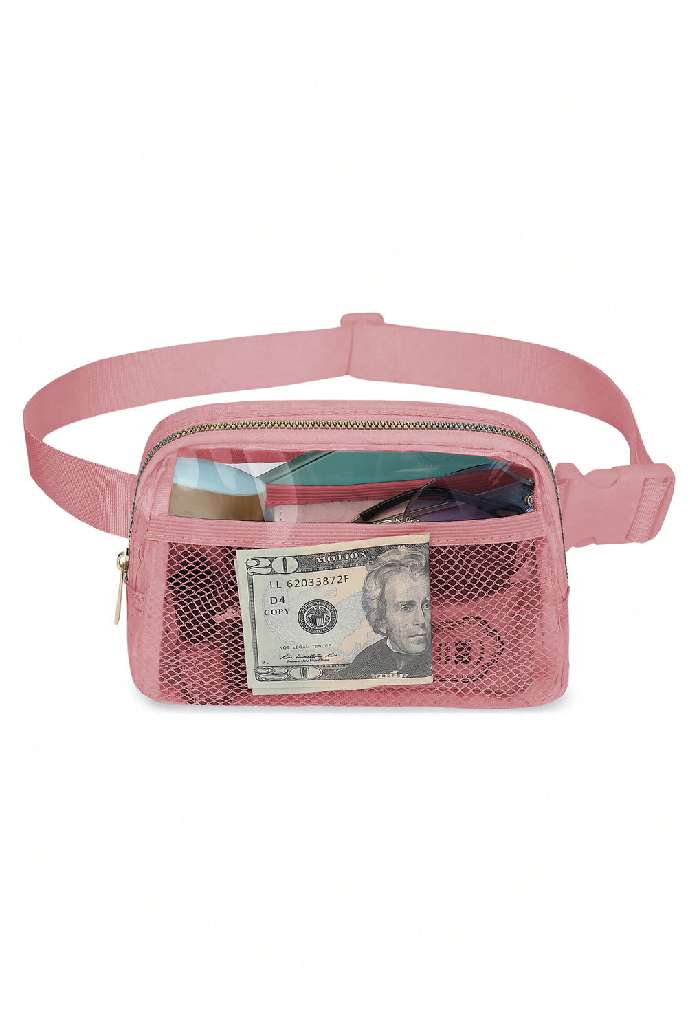 Dark Grey Adjustable Straps Zipper Clear Waist Bag