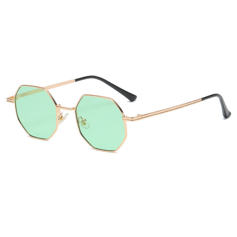 Metal Framed Polygonal Retro Trendy Sunglasses