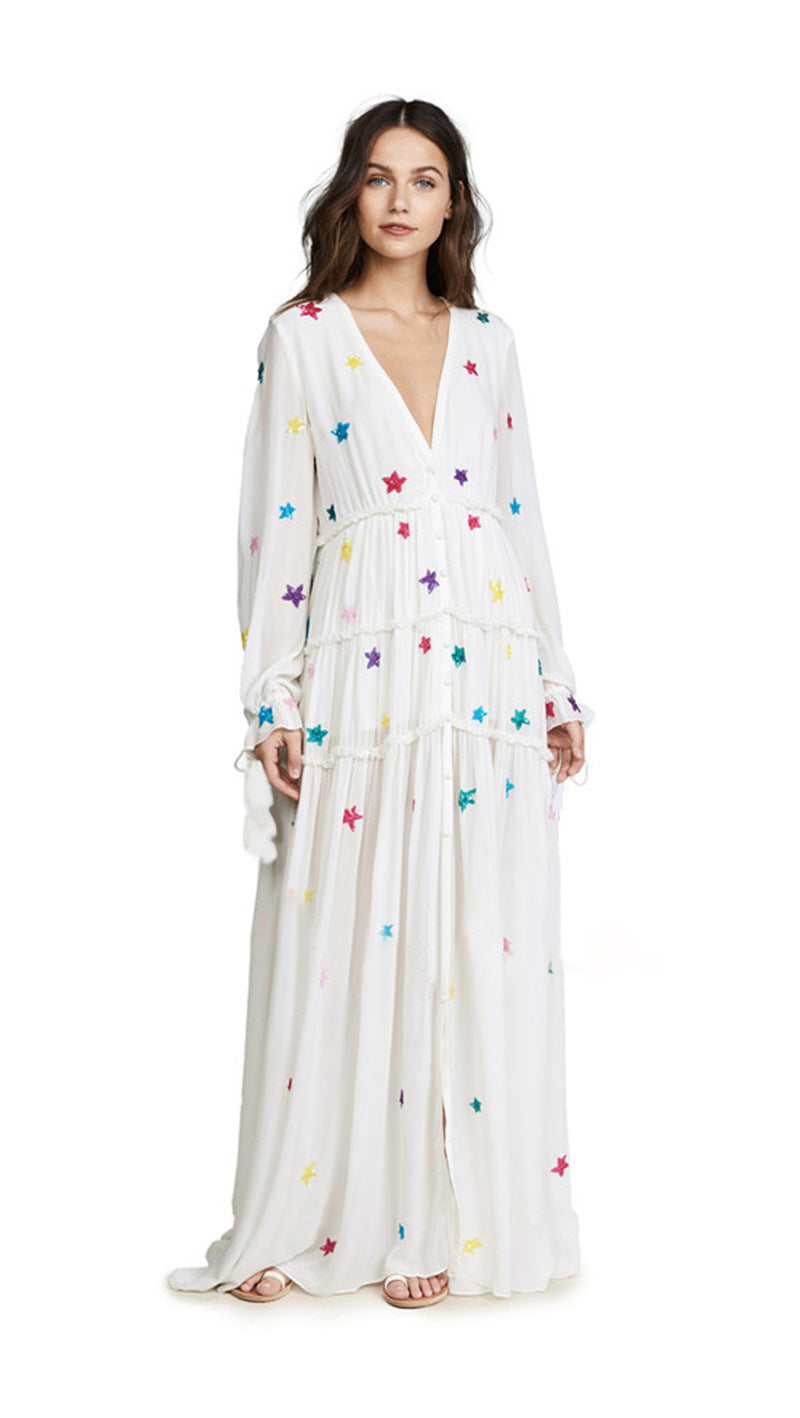 You’re A Star Baby Bohemian Embroidered Goddess Seaside Holiday Maxi Dress