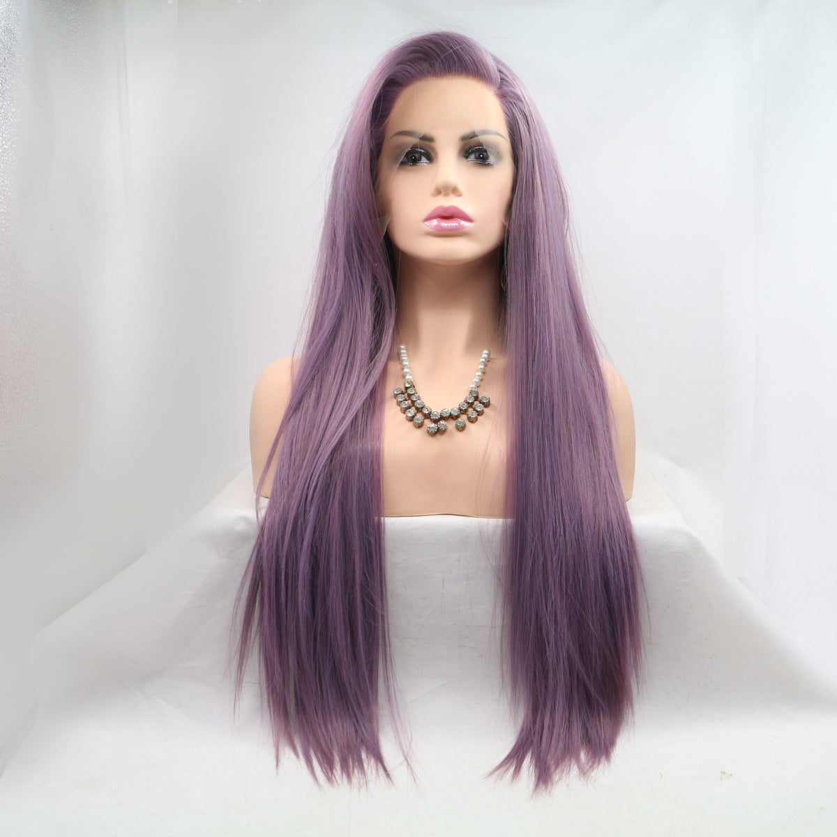 13x3 Lace Front Synthetic Wig – Long Straight 24-Inch, 130% Density in Lavender