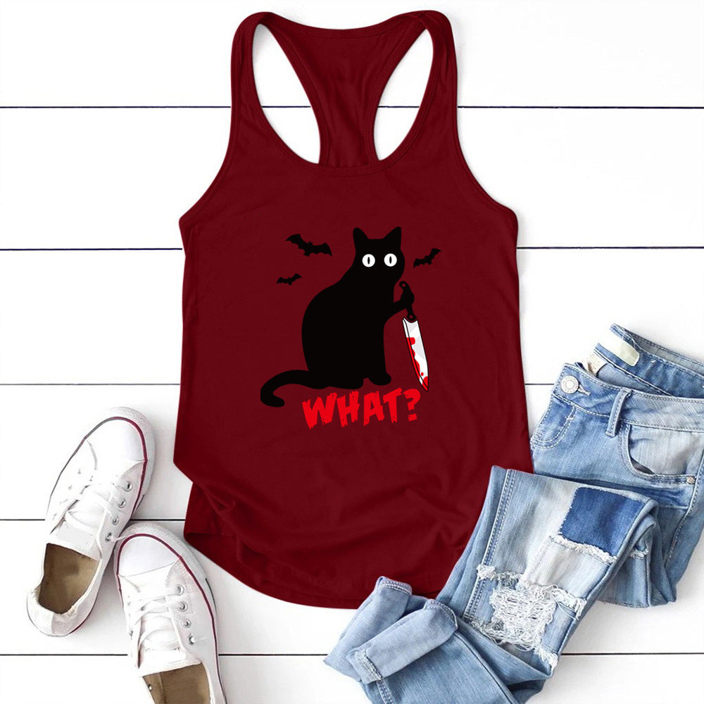 Killer Kitty Knife Graphic Print Racer Back Tank Top