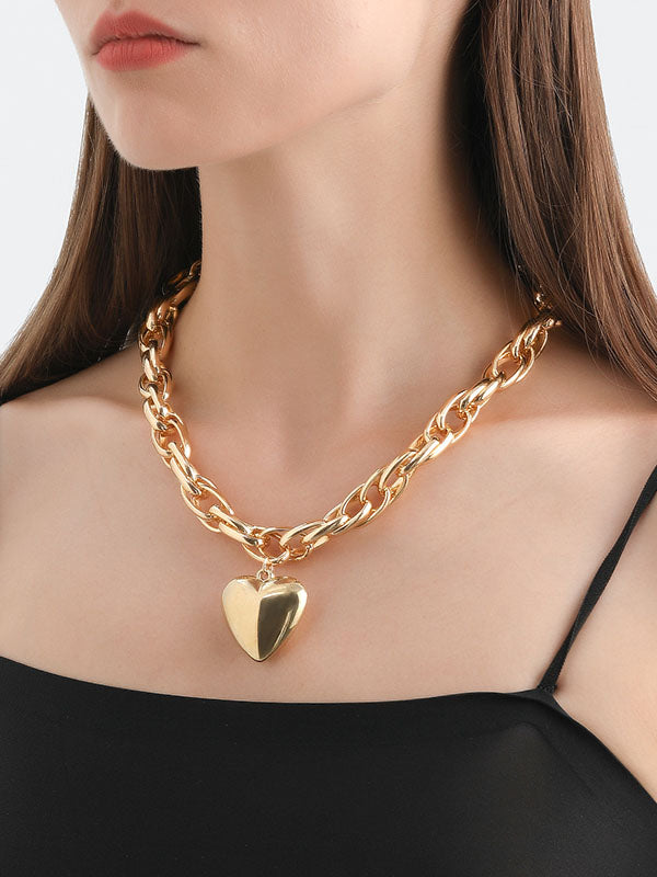 Normcore Chains Heart Shape Solid Color Necklaces Accessories