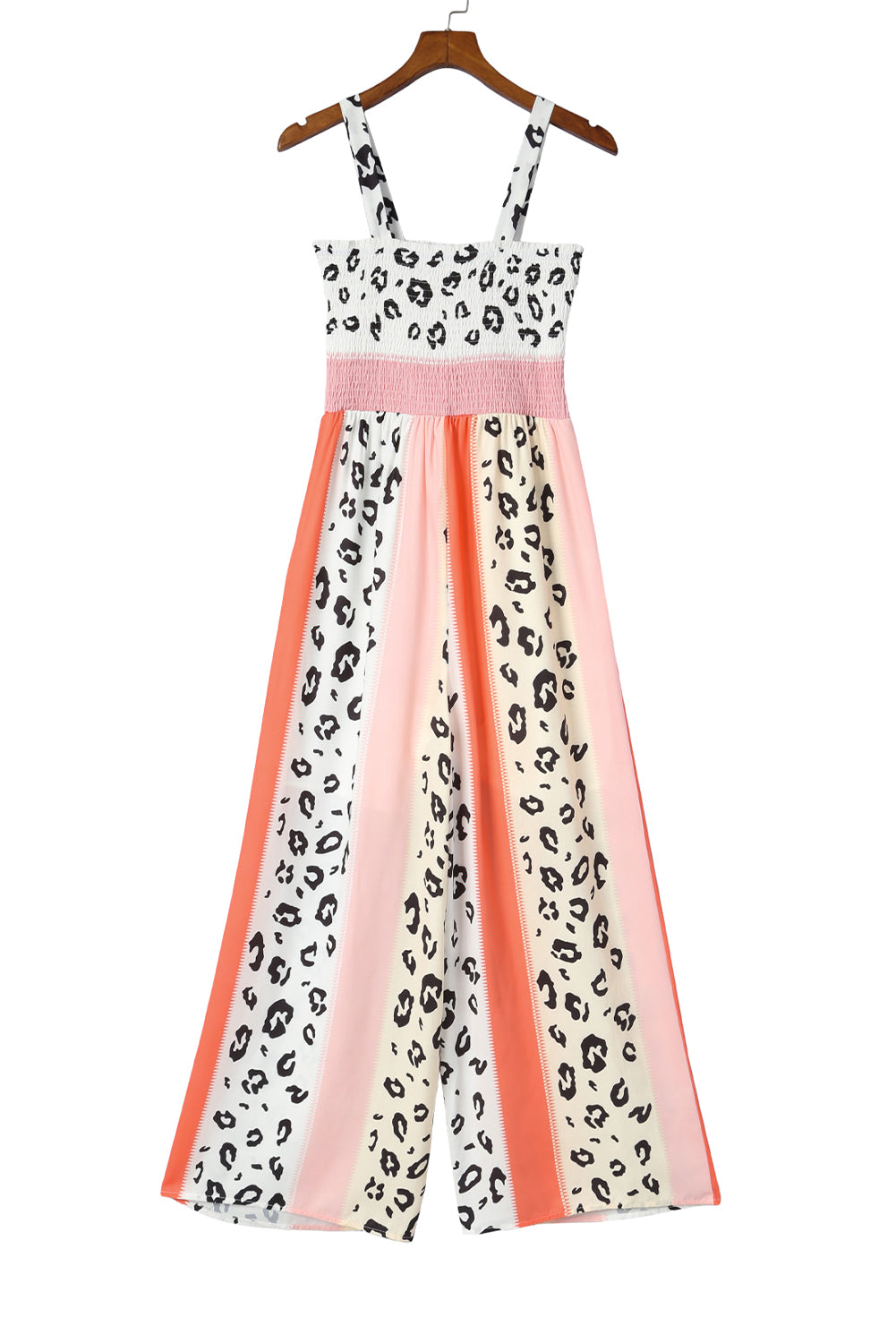 Pink Leopard Color Block Patchwork Strap Jumpsuit