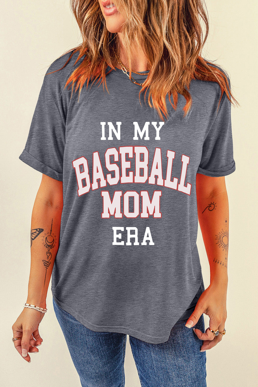 Gray IN MY BASEBALL MOM ERA Crewneck Graphic Tee