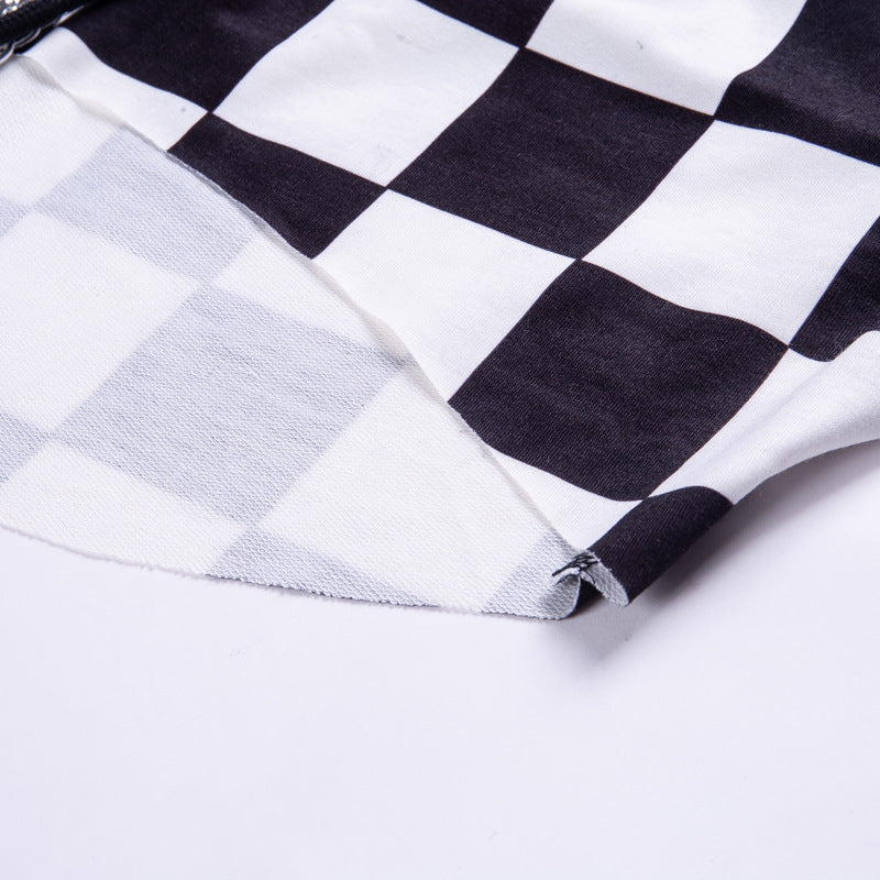 Checkered punk crop hoodie sweatshirt