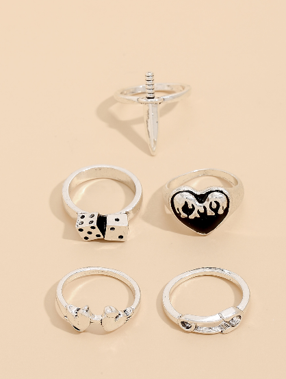 Roll The Dice With Your Heart Retro Zinc Alloy Ring Set