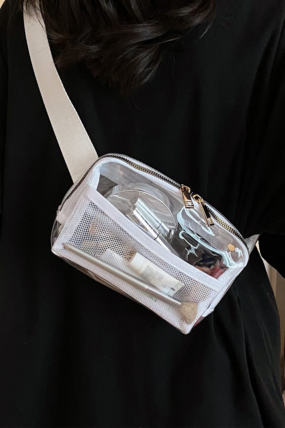 Dark Grey Adjustable Straps Zipper Clear Waist Bag