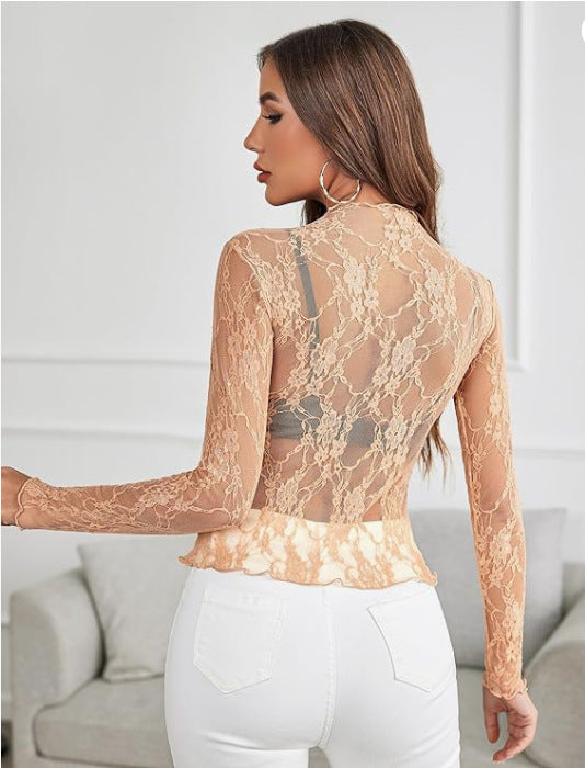 Long Sleeve Sheer and Lacy Top