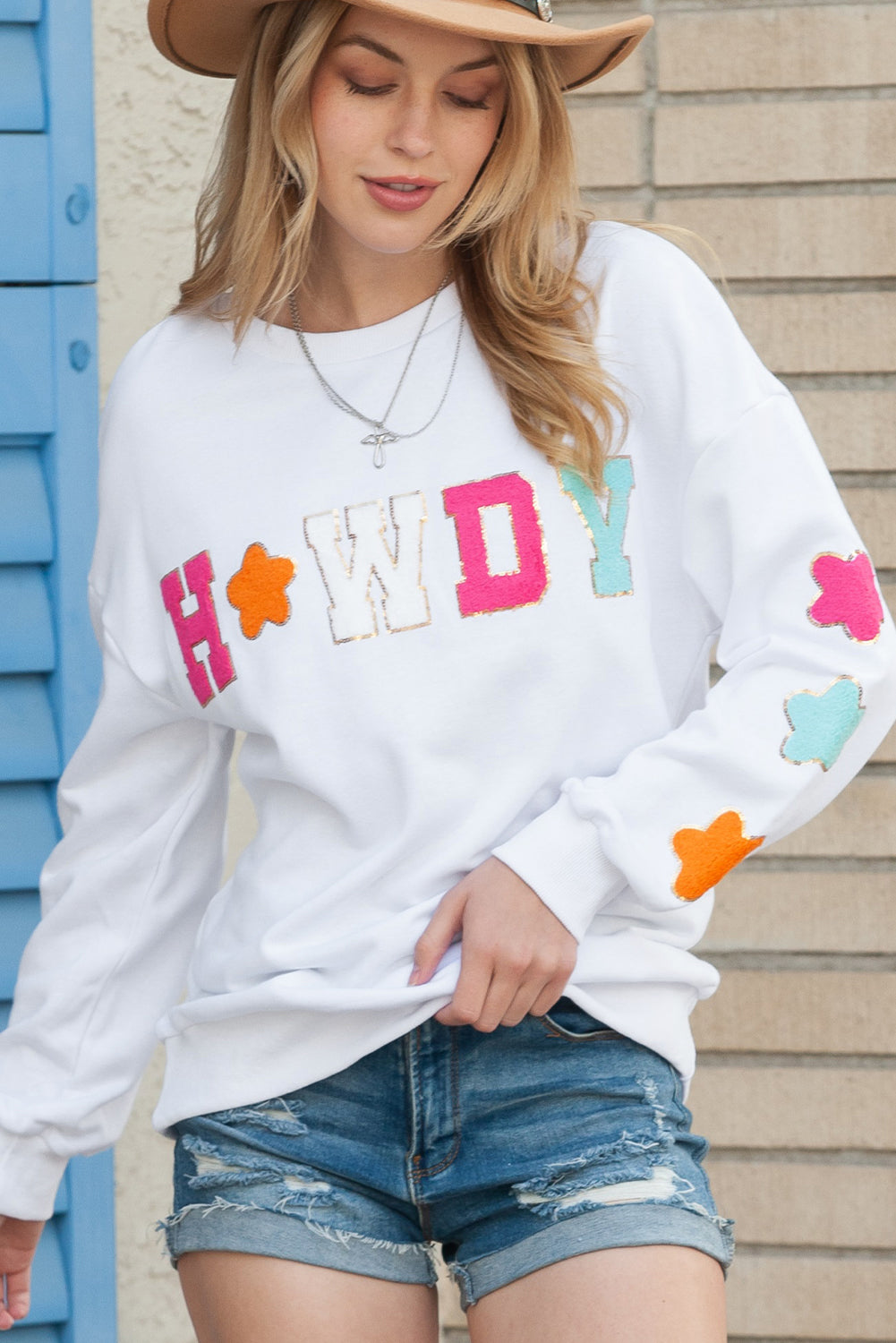 Black Glitter Howdy Patch Casual Star Sweatshirt