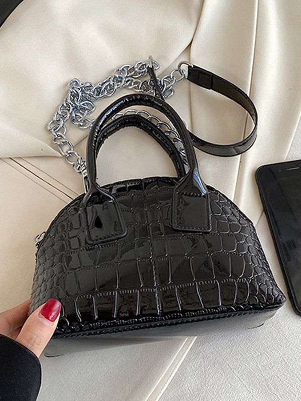 PU Chain Faux Croc Shoulder And Tote Handbag With Chain Strap