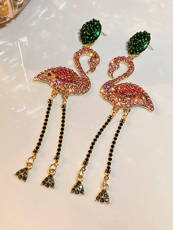 Glamorous Statement Flamingo Shaped Drop Earrings