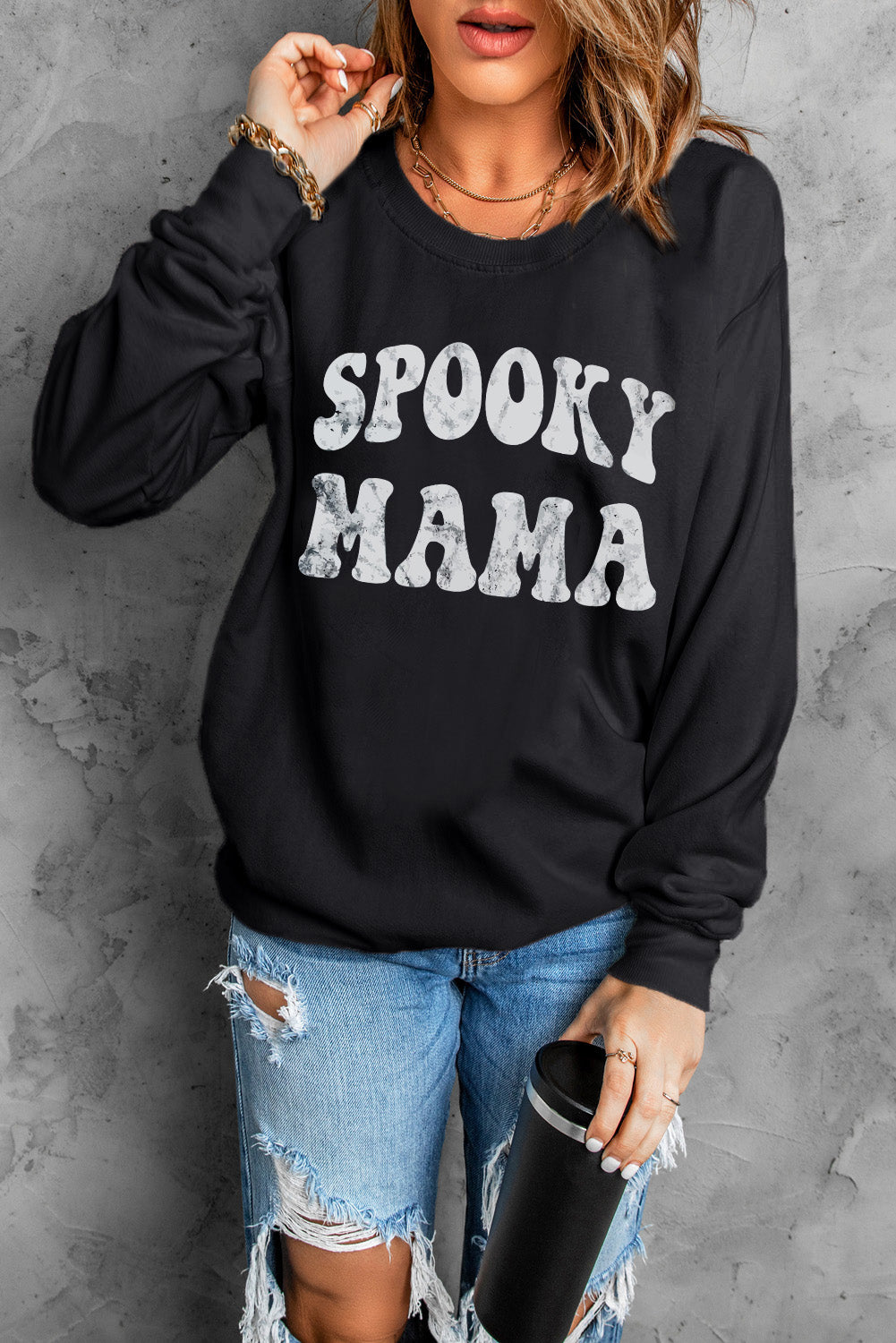 Black SPOOKY MAMA Letter Graphic Sweatshirt