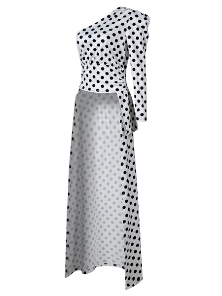 Slant-Shoulders Polka-Dot Long Top H9ZVV56MFK